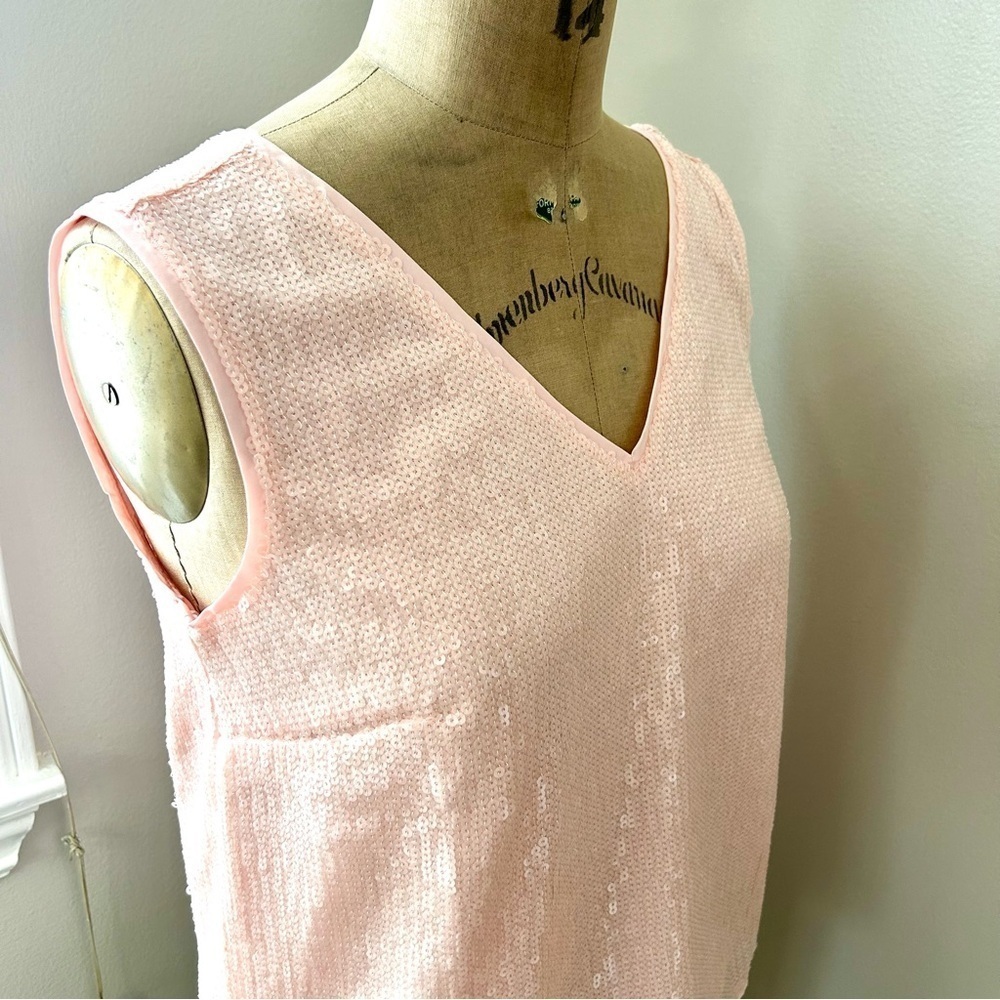 J crew Women’s petal pink all over Sequin V-neck Boxy Tank Sz S NWT - Picture 3 of 12